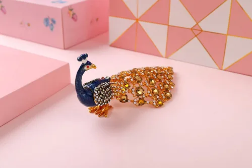 Miniatura 5 de Caja de baratijas con adornos de cristal de pavo real azul con bisagras, joyero decorativo con bisagras, tienda de anillos, regalo de lujo