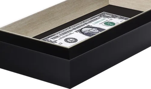 Miniatura 7 de Marco de billetes de dólar de 4 x 9 con paspartú, soporte de caballete para colgar de mesa o anillo en D, montaje en pared (negro/plateado, 1 unidad)
