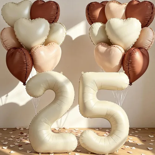 Miniatura 15 de Globos de 40 pulgadas color crema número 10, 17 piezas de globos de helio grandes con globos de corazón neutros crema nude caramelo beige marrón