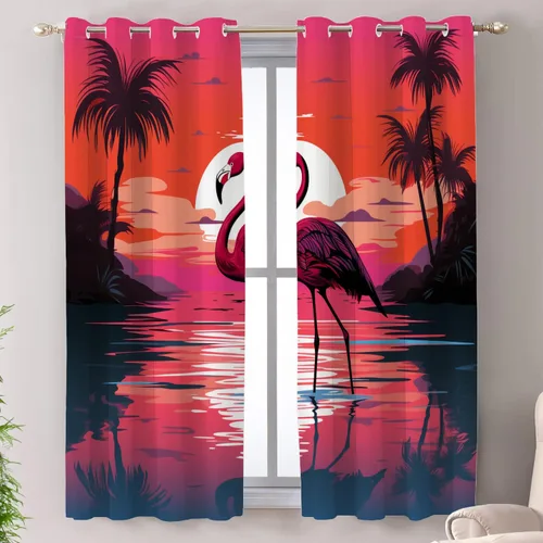 Miniatura 67 de Shrahala Floral Abstract Design Blackout Curtain Tiers, Minimalist Flower Illustration Kitchen Valance Light Blocking Tier Drapes with Rod Pocket, 2