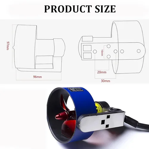 Miniatura 6 de Propulsor Submarino U5 de 12-24V 800W, Motor sin Escobillas de Empuje de 15.4 Libras, Uso en Agua Dulce, para Botes Inflables, Kayaks (CCW)
