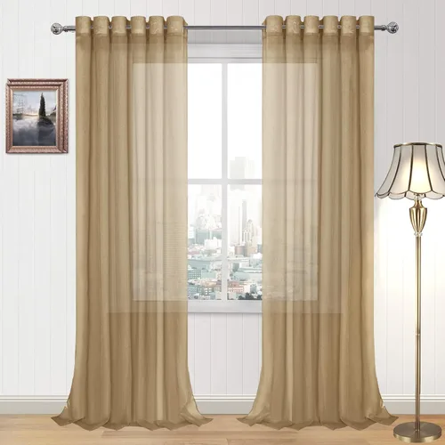 Miniatura 141 de DWCN Cortinas traslúcidas color verde frijol para sala de estar y dormitorio - Cortinas voile con aspecto de lino sintético con ojales en la parte