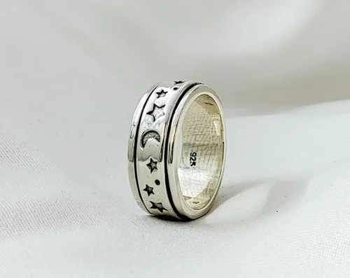 Miniatura 70 de Boho Spinner Ring, Mothers Day Gift, Silver 925 Women Ring, Sterling Silver 925 Ring, Fidget Spinner Ring,Women Silver Anxiety Ring