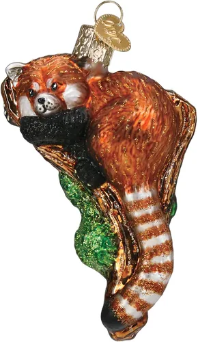 Old World Christmas Adorno soplado de cristal de panda rojo para árbol de Navidad, decoración navideña artesanal, colección de animales de vida