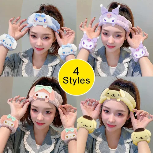 Miniatura 5 de Set de Diadema y Muñequera de Spa Kawaii para Lavado Facial, Lindas Diademas de Cuidado de la Piel Suave para Mujeres y Niñas, Diadema de Maquillaje