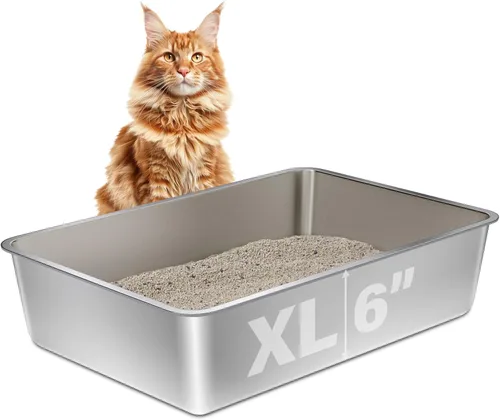 Miniatura 12 de Caja de arena de acero inoxidable con tapa, caja de arena de metal para gatitos, cajas de arena de entrada baja con pala y alfombra, caja de arena