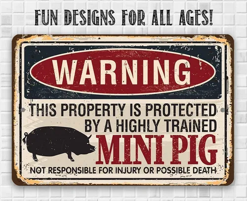 Miniatura 9 de Letrero de metal - Propiedad de advertencia protegida por mini cerdo - Letrero de metal duradero - Uso en interiores y exteriores - Gran regalo