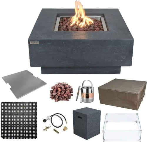 Miniatura 73 de Elementi+ Mesa de Fuego de Gas Colorado de Hormigón Fundido de 56" Rectangular, Hoguera al Aire Libre con Ignición Electrónica Incluye Cubierta