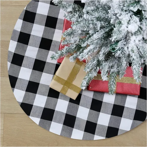 Miniatura 12 de SoarDream Faldas de árbol a cuadros de Navidad pequeñas de 24 pulgadas, falda de árbol a cuadros de búfalo rojo y negro para Navidad, fiesta de Año