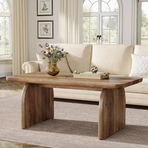 Tribesigns - Mesa de café rectangular, mesa de 47 pulgadas de madera para sala de estar, mesa de centro baja de estilo granja con base resistente y