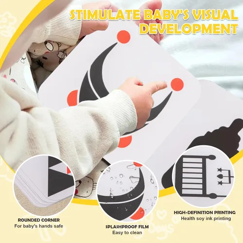 Miniatura 3 de Juguetes Montessori 8 en 1 para bebés de 0 a 6 meses, tarjeta blanca y negra para recién nacidos, sonajero Rainmaker para bebés, caja de pañuelos