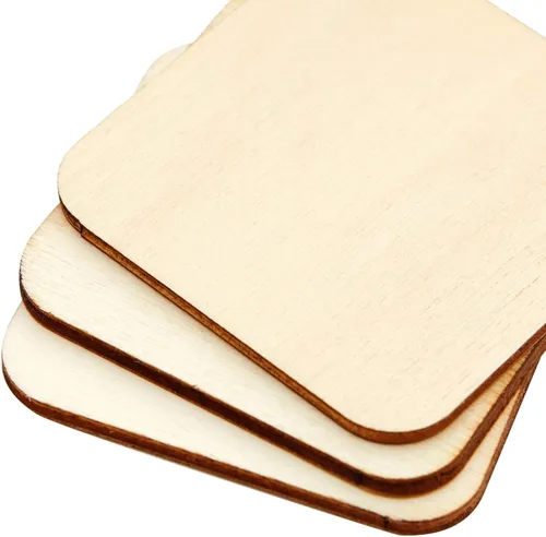 Miniatura 7 de Paquete de 60 cuadrados de madera de 2 x 2 para manualidades, recortes de madera sin terminar de 0.098 in con esquinas redondeadas