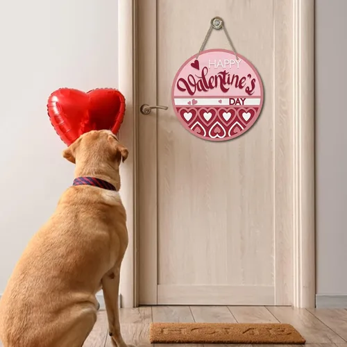 Miniatura 4 de Deroro Letrero de feliz día de San Valentín para decoración de puerta delantera, colgador de puerta de madera con corazones de amor rojo y rosa