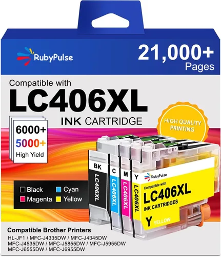 LC406XL LC406 21000 - Paquete de 4 cartuchos de tinta LC406XL compatibles con Brother HL-JF1 MFC-J4335DW MFC-J5855DW MFC-J6555DW MFC-J4535DW