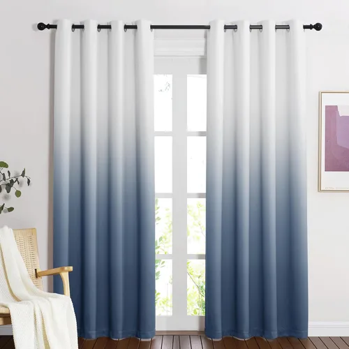 Miniatura 27 de NICETOWN Cortinas Oscurecedoras de 84 pulgadas de Largo para Sala de Estar, Cortinas de Privacidad Ombré Blanco y Negro con Ojales para Blanco a
