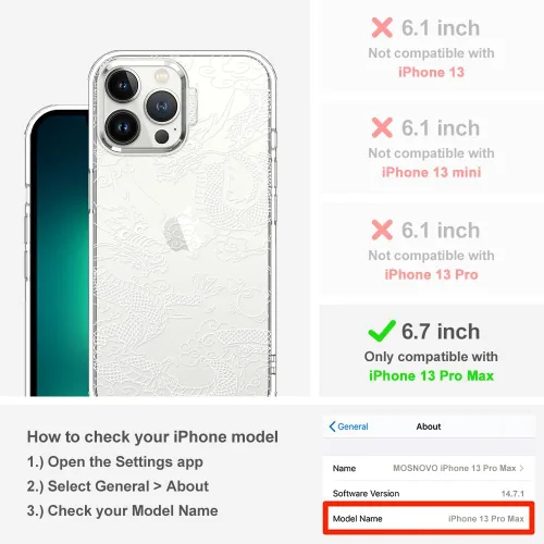 Miniatura 2 de MOSNOVO - Funda para iPhone 13 Pro Max, protección Buffertech de grado militar contra caídas (6.6 pies), antidesprendimiento, poliuretano
