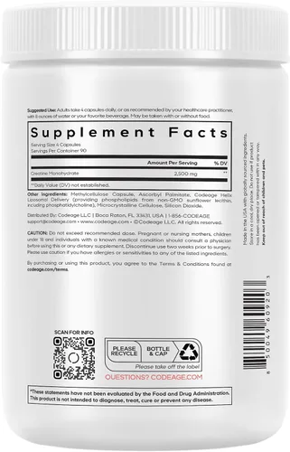 Miniatura 9 de Codeage Suplemento de monohidrato de creatina liposomal, creatina pura de 2500 mg – suministro de 3 meses, micronizada, músculos de creatinina