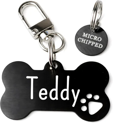 Miniatura 11 de Ultra Joys Placas de Identificación para Perros Personalizadas para Mascotas - Placa de ID Personalizada con Pata Hueca - Placa Grabada para Perros
