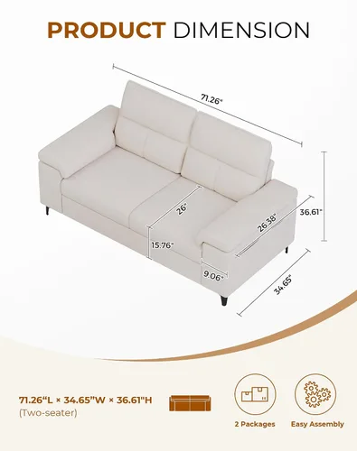 Miniatura 2 de Upvilla Sofá moderno de 71.25 pulgadas para sala de estar, sofás de asiento profundo con cojín de 8 pulgadas, cómodo sofá de amor de felpilla de 2