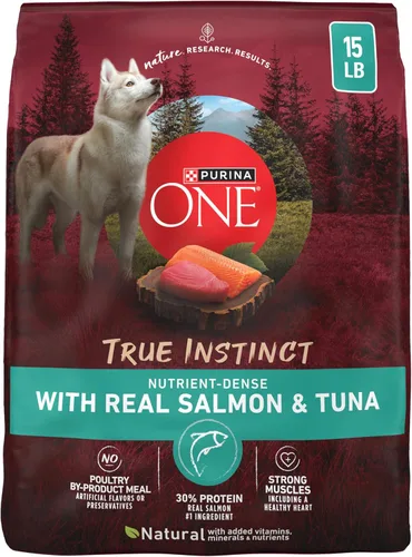 Purina ONE True Instinct con salmón real y atún natural con vitaminas, minerales y nutrientes añadidos, fórmula seca de alimentos para perros, con