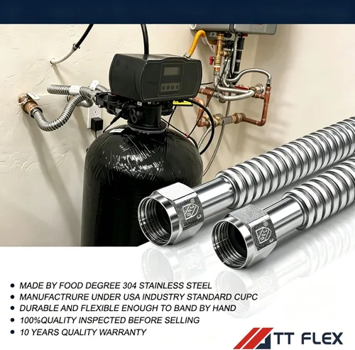 Miniatura 5 de TT FLEX Conector de calentador de agua corrugado de acero inoxidable flexible para calentador de agua, suavizador de agua, 1 pulgada FIP x 1 pulgada