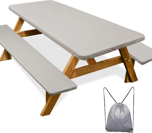 Miniatura 38 de Funda de mesa de picnic con fundas para bancos Esenciales de camping Mantel de picnic impermeable y a prueba de viento con bolsa de cordón, funda