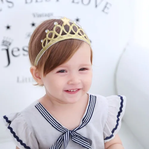 Miniatura 6 de DonLeeving Paquete de 6 diademas de tiara con purpurina para niñas, bandas elásticas para el pelo de princesa para niños pequeños