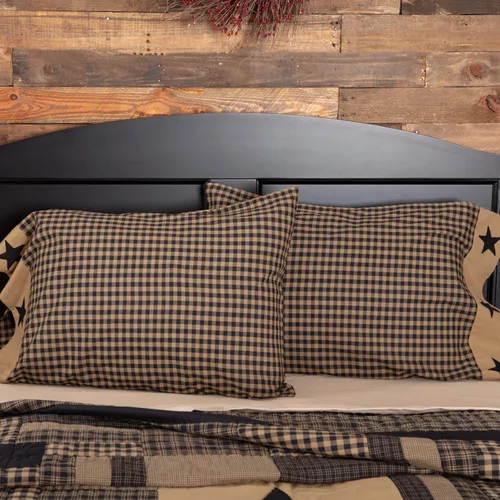VHC Brands Funda de almohada estándar con apliques de algodón primitivo de algodón a cuadros negros