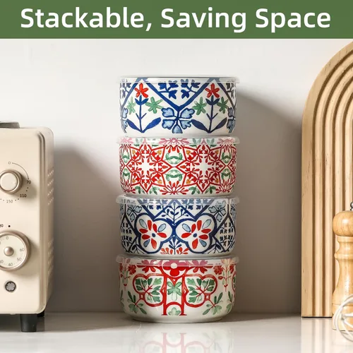 Miniatura 6 de Cuenco de cerámica con tapa, apto para microondas, juego de 4 Food Storage Containers for Soup, Meal Prep, Cereal, Salad Leftovers - Picnic