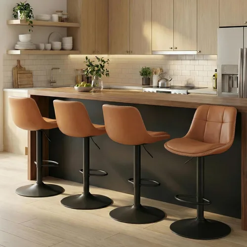 Miniatura 16 de VASAGLE Taburetes de bar, juego de 2 sillas de bar giratorias, altura ajustable, acolchado, taburetes de cocina de cuero sintético con respaldo