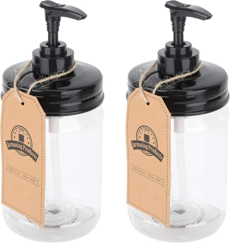 Miniatura 3 de Jarmazing Products Dispensador de jabón en tarro negro Mason – Plástico a prueba de óxido con tarro de pinta de plástico – Paquete de dos