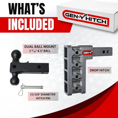 Miniatura 2 de GEN-Y GH-514 MEGA-Duty - Enganche de caída ajustable de 7.5 pulgadas con doble bola GH-051 para receptor de 2 pulgadas, capacidad de remolque
