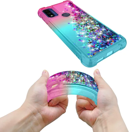 Miniatura 8 de Funda para teléfono Moto G Pure, Moto G Play 2023 con protector de pantalla HD, diseño de arena movediza con purpurina líquida flotante en degradado
