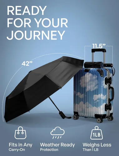 Miniatura 35 de REPEL Windproof Travel Umbrella - Compact & Withstands Winds up to 85MPH , Strongest Premium Auto Folding Umbrella for Rain and Sun - Durable, Light