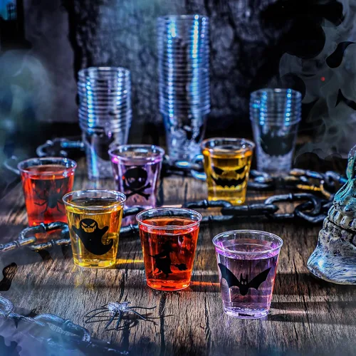 Miniatura 4 de Mumufy 120 vasos de chupito de plástico de Halloween de 1.69 onzas desechables para fiestas, vasos de calabaza y fantasmas, muestra clara, tazas