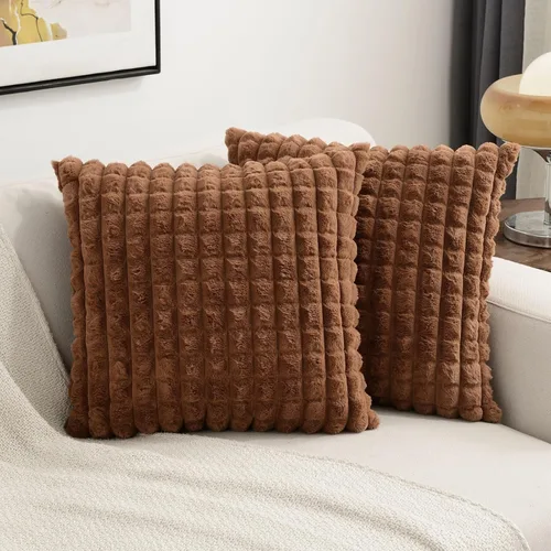 Miniatura 11 de FUTEI Juego de 2 fundas de almohada decorativas burdeos de 22 x 22 pulgadas, fundas de cojín cuadradas color rojo vino, a cuadros de piel sintética