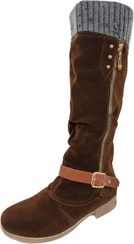 Miniatura 3 de Botas de media pantorrilla para mujer, botas vaqueras de cuero occidental, elegantes botas altas hasta la rodilla, botas desplegadas vintage
