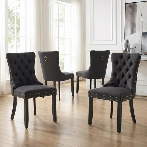 Miniatura 74 de Velvet Dining Chairs Set of 2, Tufted High Chairs with Nailhead Trim, Pull Ring, Black Solid Wood Legs, Elegant Upholstered Accent Chairs for Dining
