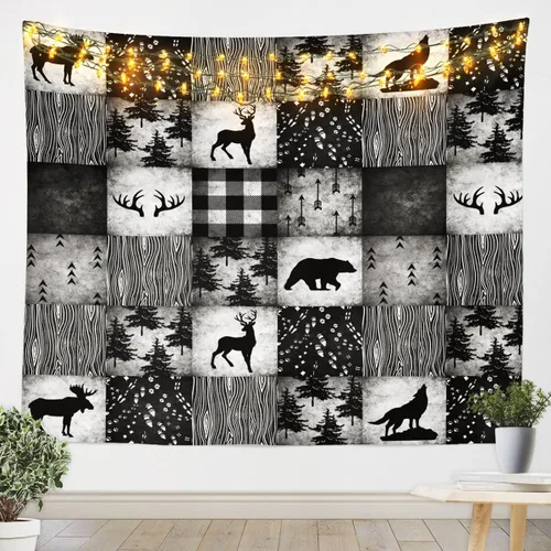 Miniatura 20 de Manfei Tapiz de ciervo para niños, diseño de ramas muertas de camuflaje, decoración rústica de granja, decoración de habitación de niños y niñas