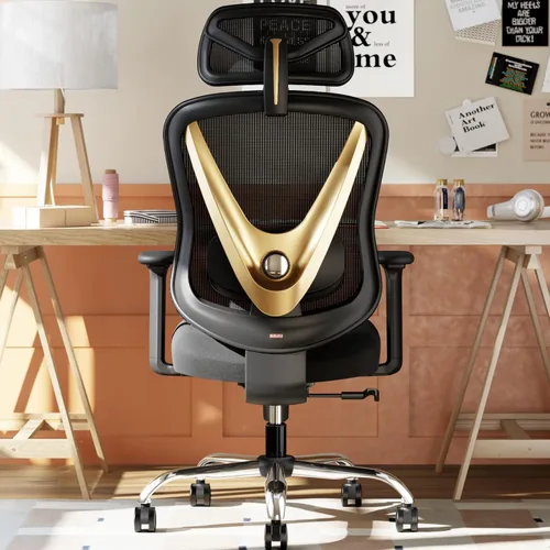 HOLLUDLE Silla de oficina ergonómica de malla, soporte lumbar ajustable 3D y reposabrazos 3D, respaldo en forma de V, silla de escritorio ajustable
