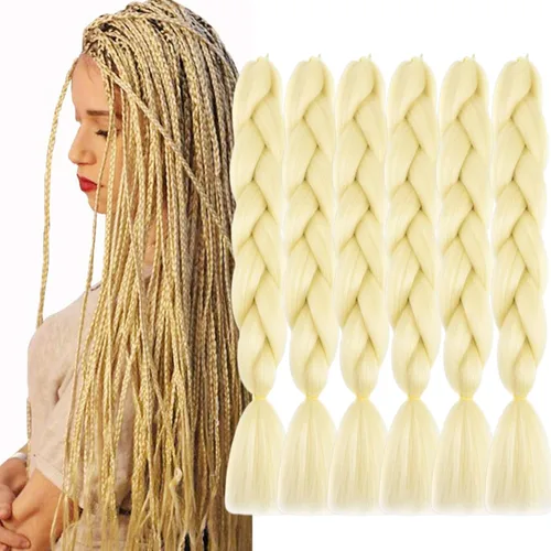 Beige (613#) 6 paquetes de cabello trenzado de 24 pulgadas, de fibra sintética, sin picazón, extensiones de cabello para trenzar jumbo, textura