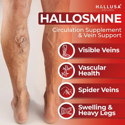 Miniatura 2 de Hallusa Natural Hallosmine Circulation & Vein Support Diosmin 300 mg + crema de piernas gratis, pies hinchados, tobillos y piernas, venas visibles