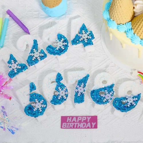 Miniatura 3 de Velas temáticas de cumpleaños de nieve congelada, vela de cumpleaños número 4 para suministros de fiesta, decoración de fiesta de cumpleaños Azul