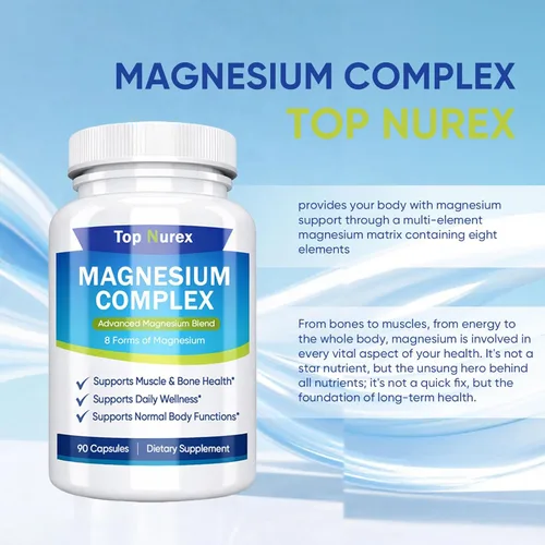 Miniatura 6 de Complejo de magnesio Top Nurex 1000 mg, mezcla de magnesio de 8 fuentes con glicinato, citrato, malato y taurato, fórmula vegana sin OMG, 90 cápsulas
