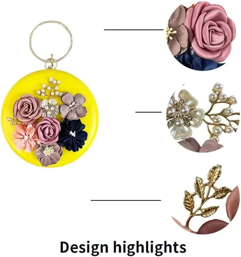 Miniatura 4 de Bolso de mano para mujer 3D rosa nude floral bolso de mano Hecho a mano con perla Boda nupcial diurna fiesta de noche