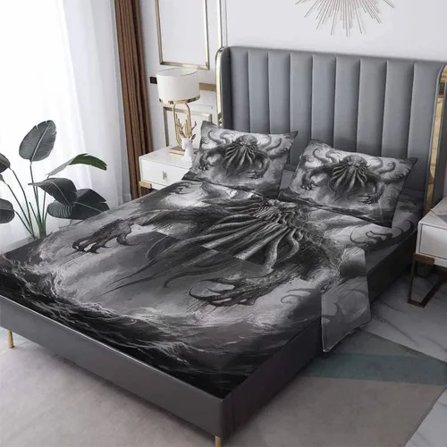 Miniatura 10 de Octopus Sheets - Juego de sábanas de tamaño individual, sábanas de microfibra suave, bolsillo profundo, sábanas y fundas de almohada estampadas sin