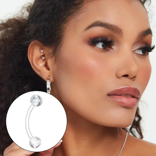 Miniatura 5 de Yolev 15 piezas de retenedores de piercing transparentes para cejas, 0.63 onzas, barra curvada invisible, anillos de ombligo de plástico, cartílago