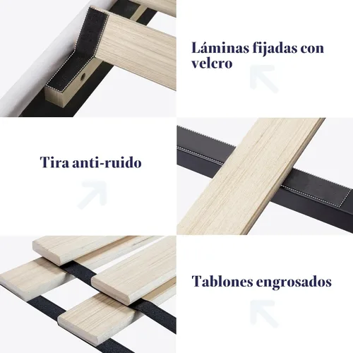 Miniatura 7 de Allewie - Base de cama tamaño Full con cabecera acolchada tapizada en terciopelo y diseño acanalado vertical; plataforma de cama con resistentes