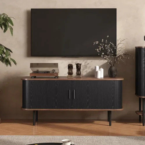 Befrases Mueble de TV Moderno de 47" de Ancho con Almacenamiento para TVs de hasta 55 Pulgadas, Centro de Entretenimiento de TV Acanalado con