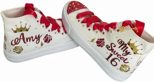 Sweet 16 Sneakers Sneakers - Birthday 16 Girl personalized Shoes with Crown and Roses - Zapatillas Dancing 16th Party
